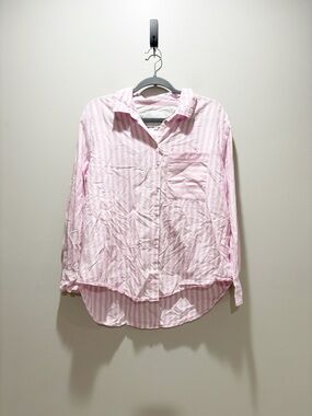 Lola River Women’s Pink Stripe Button-Down Shirt Cotton Chic Girly Size L